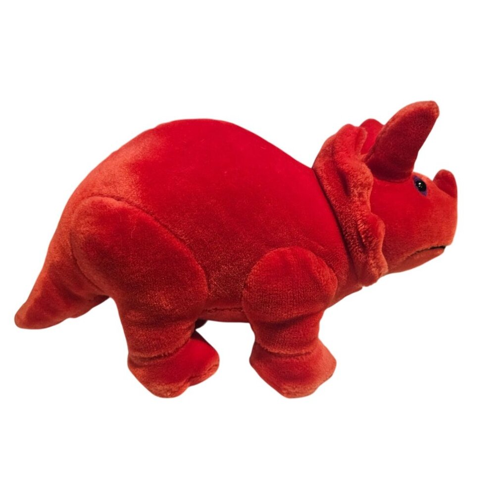 Animal Playthings Red Dinosaur Plush Triceratops Vintage Stuffed Animal 13" 1985